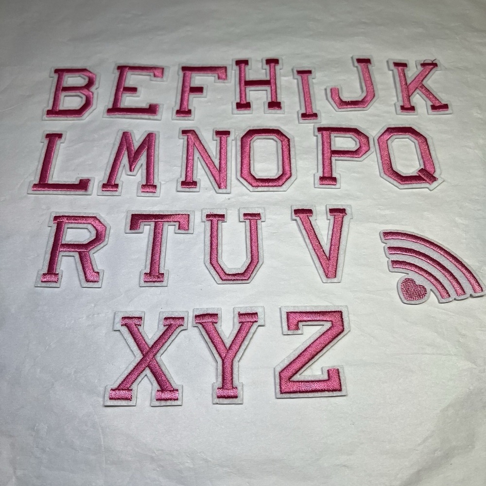 Hot Pink White Trim Alphabet Patches Iron on patch letters Apprx 2"